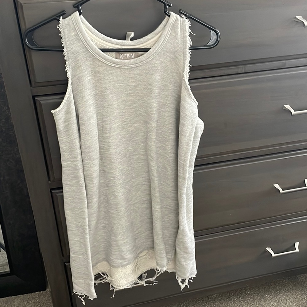 Nation cold shoulder distressed sweatshirt